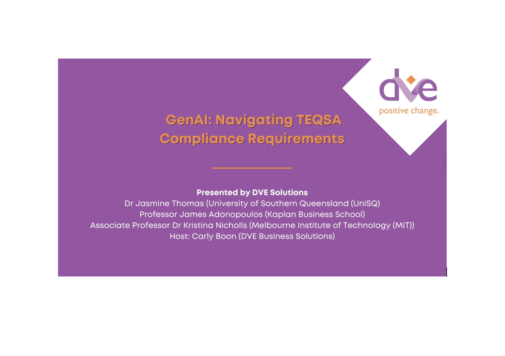 GenAI: Navigating TEQSA Compliance Requirements Webinar – DVE Solutions
